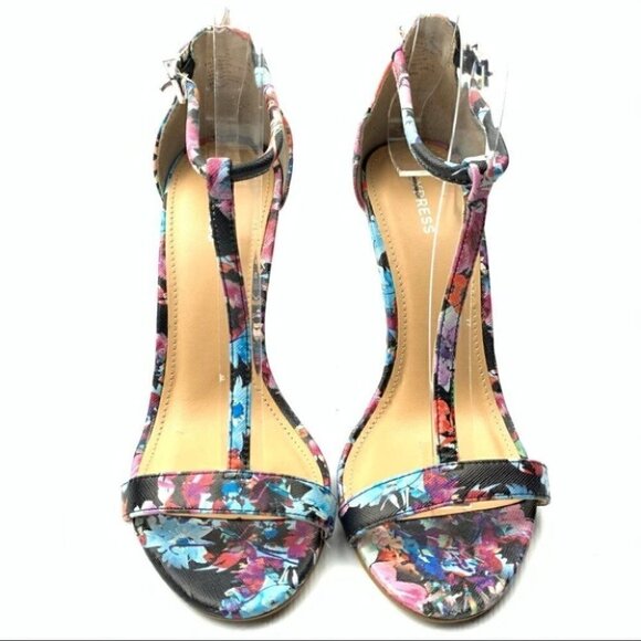 Express heels size 7 Multicolored Floral t-strap - Picture 4 of 12